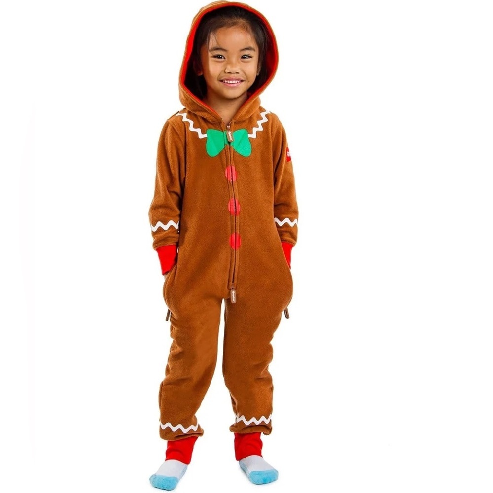 NEW Tipsy Elves Youth XL Gingerbread Man Fleece Jumpsuit Brown Holiday One Piece